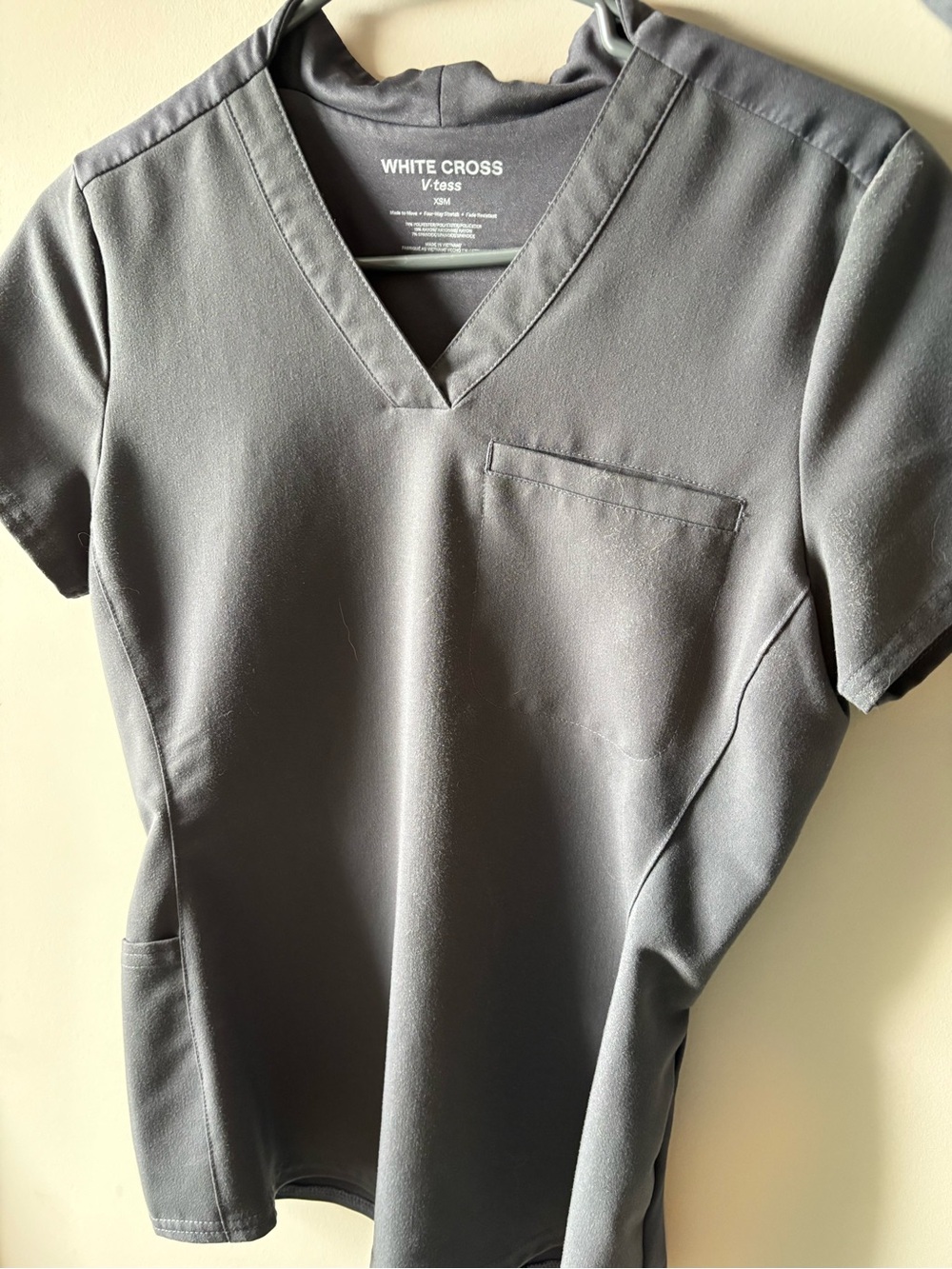 White Cross V'tess Black V-Neck Scrub Top